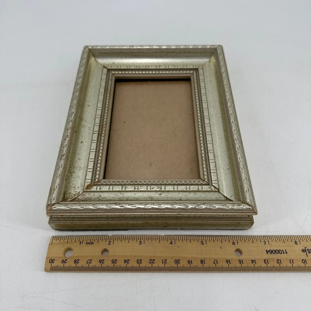 Champagne Silver Ornate Beaded 4x6 Tabletop Picture Frame Vintage Style Decor